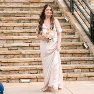 Bella Bridesmaid Amsale Daphne Champagne Dress Size 14